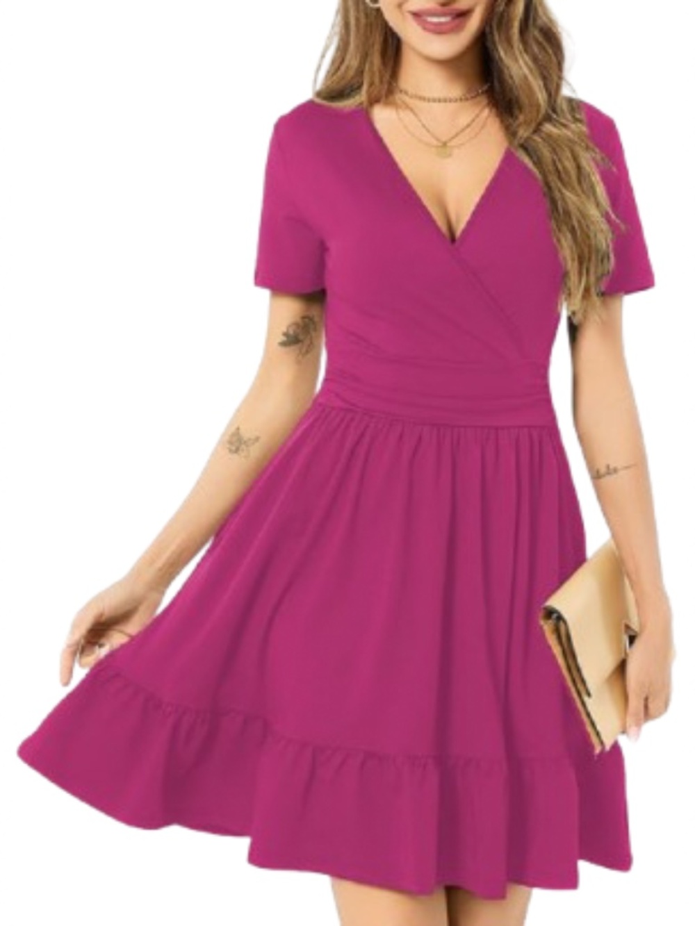 NWT Women’s Rose Pink Short Sleeve V Neck Midi Dress With Pockets Size XL